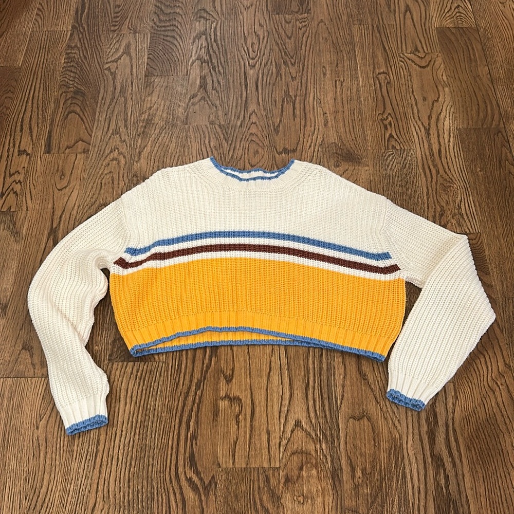 American Eagle Sweater Sz XS Striped Oversized Cropped Cotton Cableknit